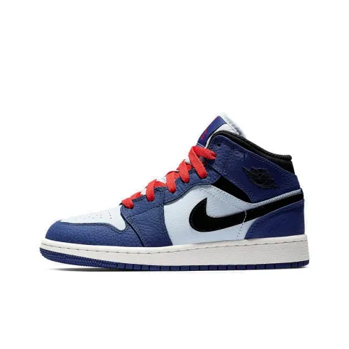 Jordan Air Jordan 1 MID SE Устойчивый к истиранию MID Топ Детские Баскетбольные кроссовки Белый Синий