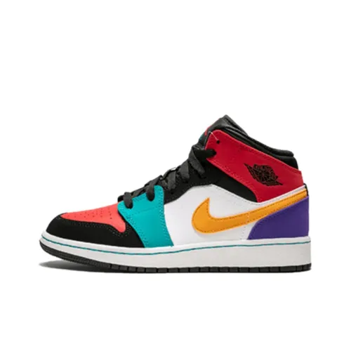Jordan Air Jordan 1 Противоскользящий и Дышащий MID Топ Детские Баскетбольные Кроссовки Многоцветный