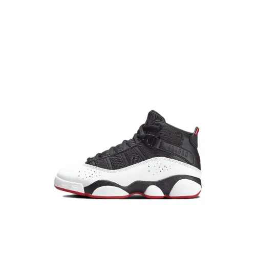 JORDAN Air Jordan 6 Кольца Детские баскетбольные кроссовки MID Топ Белый черный красный Pre School