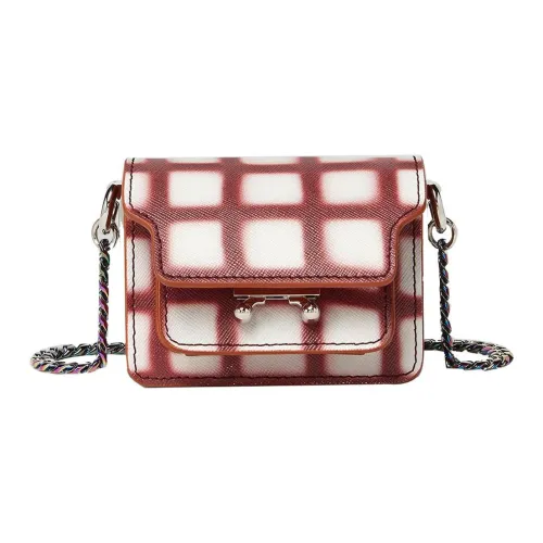 MARNI Основная часть Телячья кожа Сумка с цепочкой Аккордеонная сумка Сумка на плечо Женская Красно-белая Клетчатая