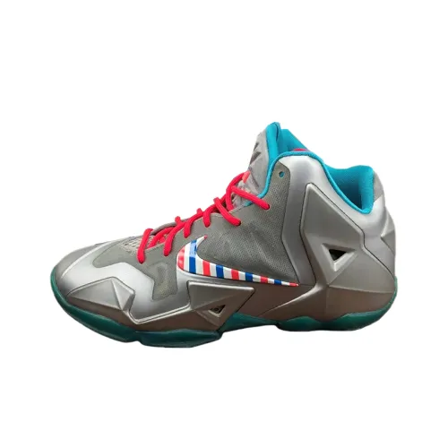 nike Lebron 11 GS Амортизация Износостойкий Низкий Топ Детские Баскетбольные Кроссовки Серебристо-Синий Подростки