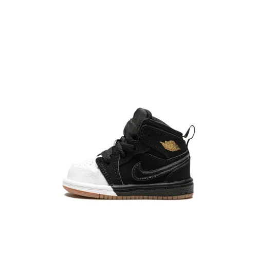 Jordan Air Jordan 1 High Топ Обувь для малышей Черный белый золотой Infant и Toddler