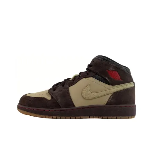 Jordan Air Jordan 1 MID Премиум Anti Slip противоскользящий высокий топ для детей скейтбординг умбра подростки