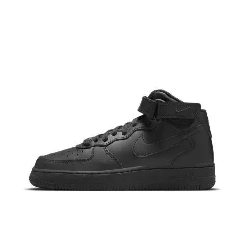 Nike Air FORCE 1 LE Устойчивый к истиранию Дышащий MID Топ Детские Скейтбординги Чисто черный