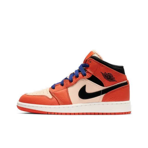 Jordan Air Jordan 1 MID Устойчивый к истиранию MID Топ Детские Баскетбольные кроссовки Апельсин