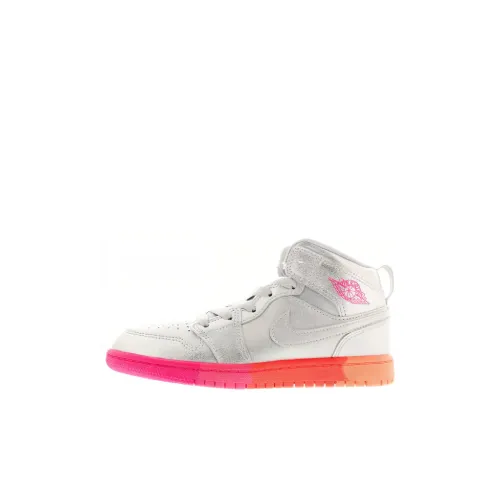 Jordan Air Jordan 1 MID Нескользящий Легкий MID Топ Детские Баскетбольные кроссовки Металлическое серебро