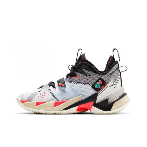 Джордан Why Not Zer0,3 противоскользящие амортизаторы Slip Resistant Shock Absorbers MID Топ Детские Баскетбольные кроссовки Белый Серый