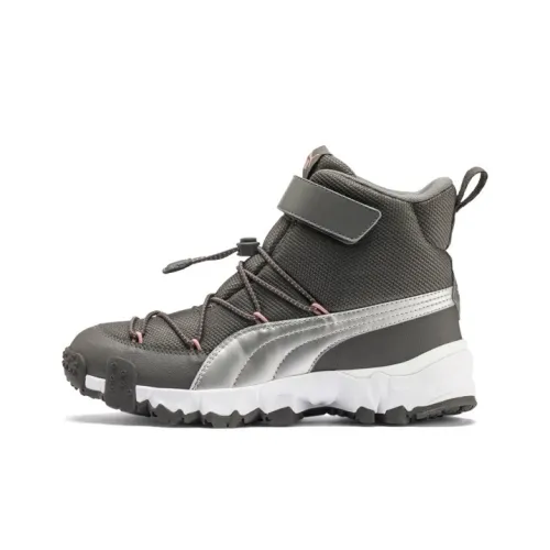 PUMA Maka V Jr High Топ Детские беговые кроссовки Серый Серебряный Подростки