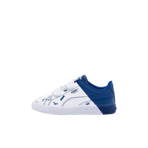 PUMA Jl Basket Psmen Низкий Топ Детские Скейтбординги Сине-белый Для детей 3-7 лет