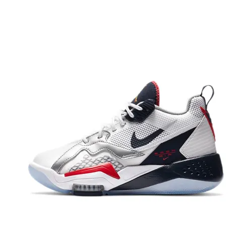 Джордан Zoom 92 Противоскользящие амортизаторы MID Баскетбольные кроссовки для детей Белый Синий