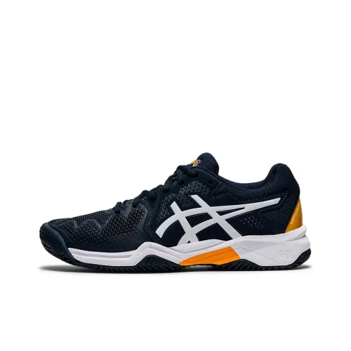 Asics Гель Resolution 8 Low Топ Детская Беговая Обувь Белый Синий Желтый Подростки