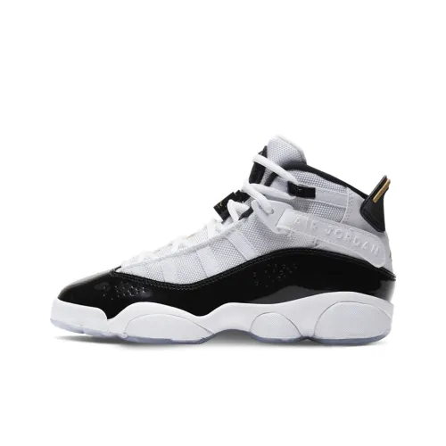 Jordan Air Jordan 6 Кольца DMP Нижняя юбка Резистентный MID Топ Детские Баскетбольные кроссовки Черно-белая панда