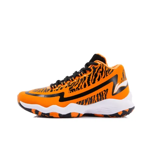 LINING YOUNG Airstrike Лайфстайл Амортизация Износостойкие Высокие Баскетбольные Кроссовки Оранжевые Черные Подростки
