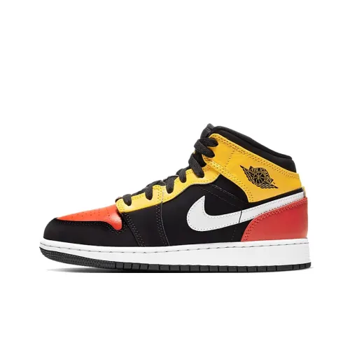 Jordan Air Jordan 1 MID SE Дышащий MID Топ Детские Баскетбольные Кроссовки Черный Оранжевый