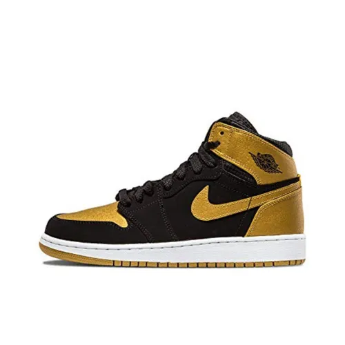 Jordan Air Jordan 1 Ретро MELO Амортизация Износостойкий Высокий Топ Детские Баскетбольные Кроссовки Желтый Черный Подростки