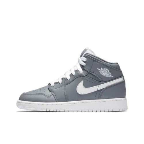 Jordan Air Jordan 1 MID Топ Детские Баскетбольные Кроссовки Серый Белый Подростки
