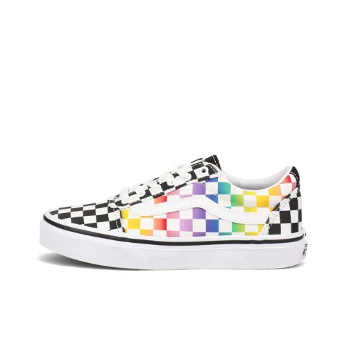 Vans Ward Low Топ Детские Скейтбординги Черный Белый Многоцветный Шахматный Узор Подростки