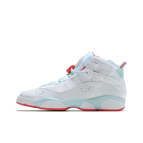 Jordan Air Jordan 6 Кольца Устойчивые к истиранию MID Топ Детские Баскетбольные кроссовки Ледяной синий Белый Апельсин