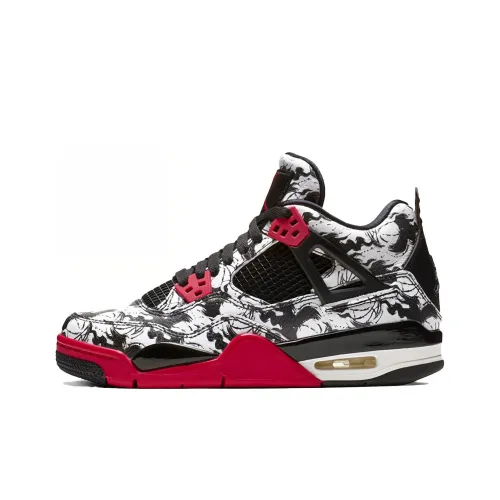 Jordan Air Джордан 4 Ретро Tattoo MID Топ Детские Баскетбольные Кроссовки Черный Белый Красный
