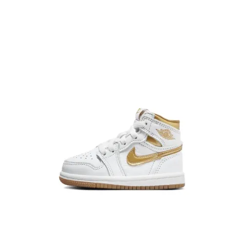 Jordan Air Jordan 1 Амортизация Износостойкие Высокие Кроссовки для малышей Белый Золотой Младенец и Малыш