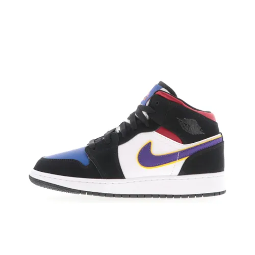 Jordan Air Jordan 1 MID SE Устойчивый к истиранию MID Топ Детские Баскетбольные кроссовки Красный Синий