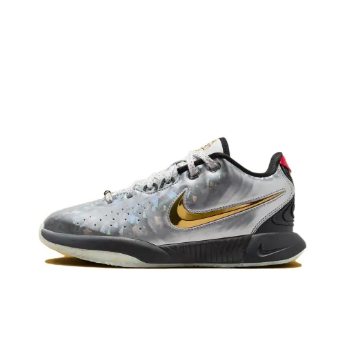 Nike Lebron 21 Детская баскетбольная обувь, низкий топ, белый, серый, золотой, унисекс