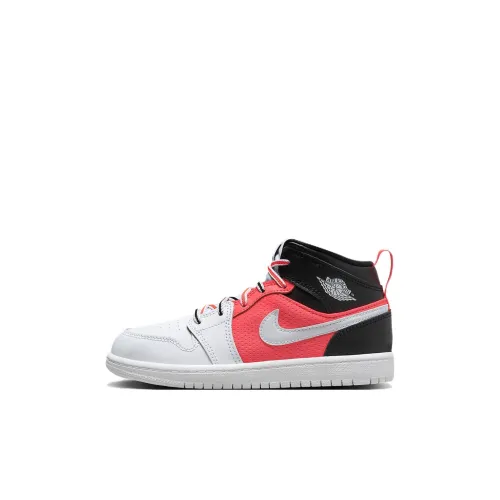 Jordan Air Jordan 1 MID SE Ps Slip-resistant Амортизация MID Топ Детские Баскетбольные кроссовки Черный Белый Красный