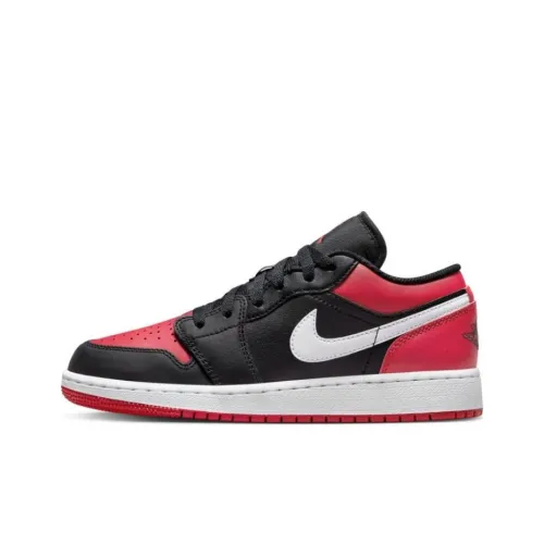 Jordan Air Jordan 1 Low Устойчивый к истиранию Низкий Топ Детские Баскетбольные Кроссовки Черный Красный Белый