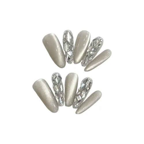 XIBI Прозрачный And Chilly Изящный Aura Боковая сторона Свет Кошачий глаз Белый лунный свет False Nail Овал Укороченный 14mm