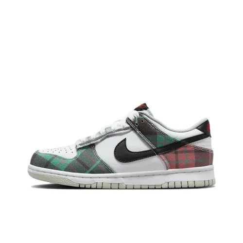 nike Dunk Low Клетчатый Slip Resistant Abrasion Resistant Низкий Топ Детские Скейтбординги Белый Зеленый Подростки
