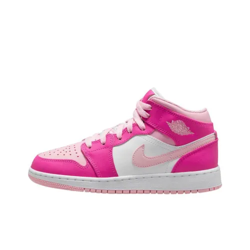 Jordan Air Jordan 1 'Средний мягкий розовый' Устойчивый к истиранию MID Топ Детские баскетбольные кроссовки Розовый Подростки