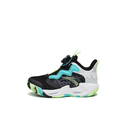 Antakids WIND TUNNEL Износостойкие Дышащие Высокие Детские Баскетбольные Кроссовки Черные Зеленые