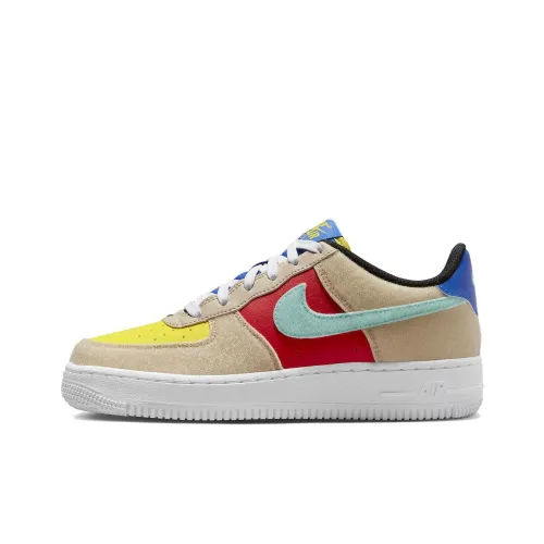 Nike Air FORCE 1 Устойчивый к истиранию Низкий Топ Детские Скейтбординги Коричневый Желтый Красный