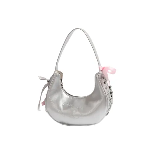 NOMK ПУ (полиуретан) Сумка через плечо Полумесяц Сумка Женская Сумка Silver