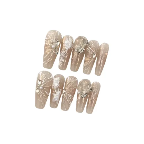 XIBI 3D-эффект Бабочка Стайлинг Опал 3D Relief Цветочный False Nail TRAPEZE Укороченный Телесный Однотонный Французский 14mm