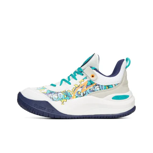 LINING YOUNG Thunder Rim Low Lighting Аbrasion Resistant Дышащий MID Топ Баскетбольные кроссовки Бело-серый Подростки