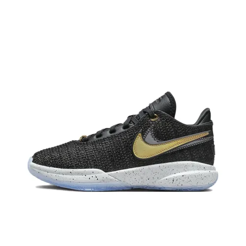 Nike LeBron 20 Джеймс Противоскользящие амортизаторы низкие топы детские баскетбольные кроссовки черный золотой подростки