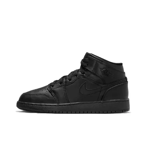 Jordan Air Jordan 1 MID Амортизация Износостойкий MID Топ Детские Баскетбольные Кроссовки Черный