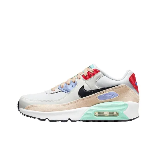 Nike Air Max 90 Устойчивый к истиранию Низкий Топ КIDS Lifestyle Shoes Белый черный зеленый Подростки