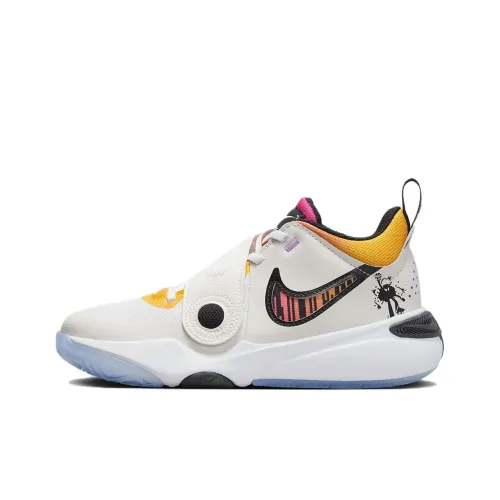 Nike Team Hustle D 11 GS Slip-Resistant Shock Absorbers Low Top Детские Баскетбольные Кроссовки Белый Оранжевый