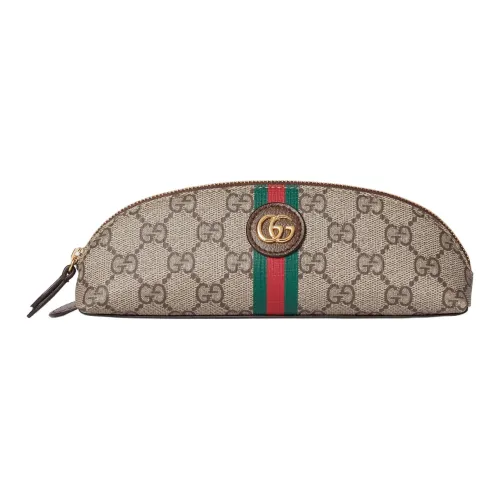 GUCCI Double G Холст Ручка Сумка для украшений Сумка для хранения Унисекс Бежевый и Эбеновое дерево