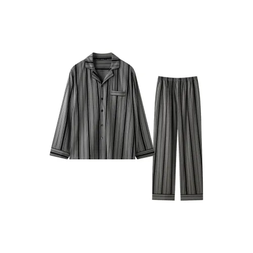 MEITENG Пижамный комплект Весенний и Осенний Мужской Коричневый Серый