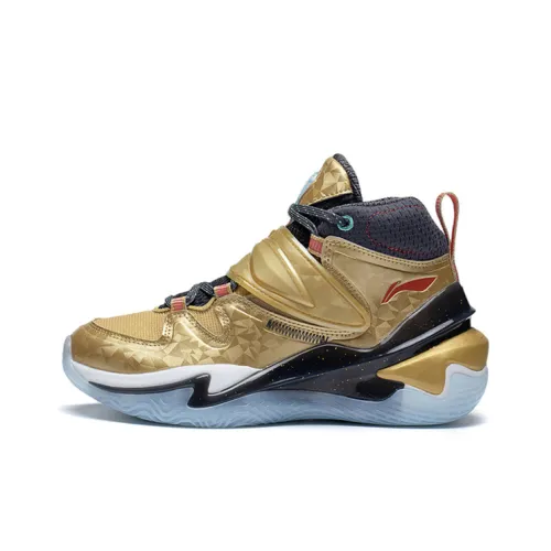 LINING противоскользящие амортизаторы с устойчивостью к истиранию высокие баскетбольные кроссовки с золотым оттенком предназначенные для подростков