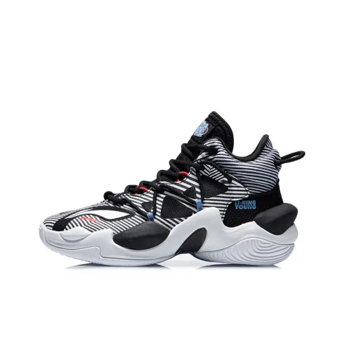 LINING YOUNG Aerial Attack Low Детские баскетбольные кроссовки MID Топ Черный/Стандартный Белый Школьный возраст