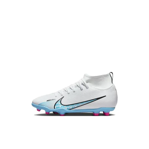 nike Mercurial Superfly 9 Jr. Клуб FG MG Противоскользящие амортизаторы MID Топ Футбольные бутсы Белый Синий Детский