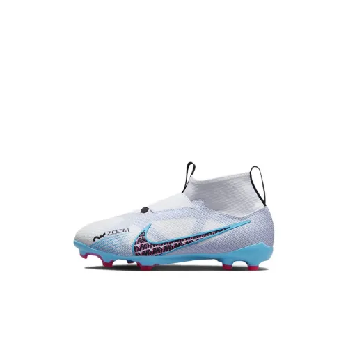 nike Mercurial Superfly 9 Slip-Resistant Shock Absorbers MID Детский Топ Детские футбольные бутсы Белый Синий Детский