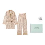 [Подарочная коробка комплект] Много-полосатый тонкий коралловый бархат женский комплект