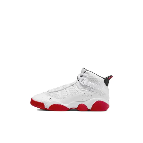 Jordan Air Jordan 6 Кольца BP Противоскользящие Амортизирующие Высокие Детские Баскетбольные Кроссовки Белый Красный