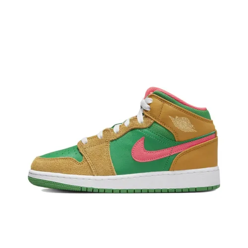 Jordan Air Jordan 1 MID Амортизация Противоскользящие Устойчивые к истиранию Высокий топ Детские баскетбольные кроссовки