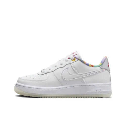 Nike Air Force 1 Устойчивый к истиранию Дышащий Низкий Топ Детский Скейтбординг Белый Многоцветный